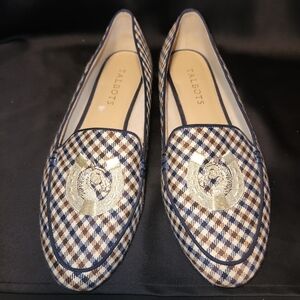 Talbots Women's Houndstooth Loafers - Black, Cream, and Brown With Horse